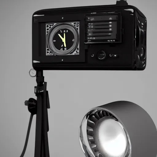 Prompt: a device that reverses time, 3 d, redshift render, photoreal, product photography, studio lighting