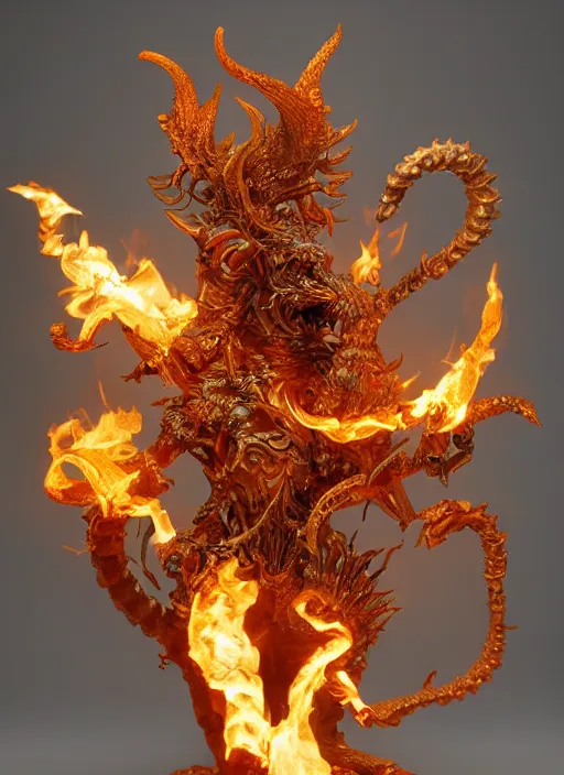 Prompt: high intricate sculpture of a baroque hellfire demon made of fire, studio light, maria panfilova, andrea savchenko, mike kime, ludovic plouffe, qi sheng luo, oliver cook, trending on artstation