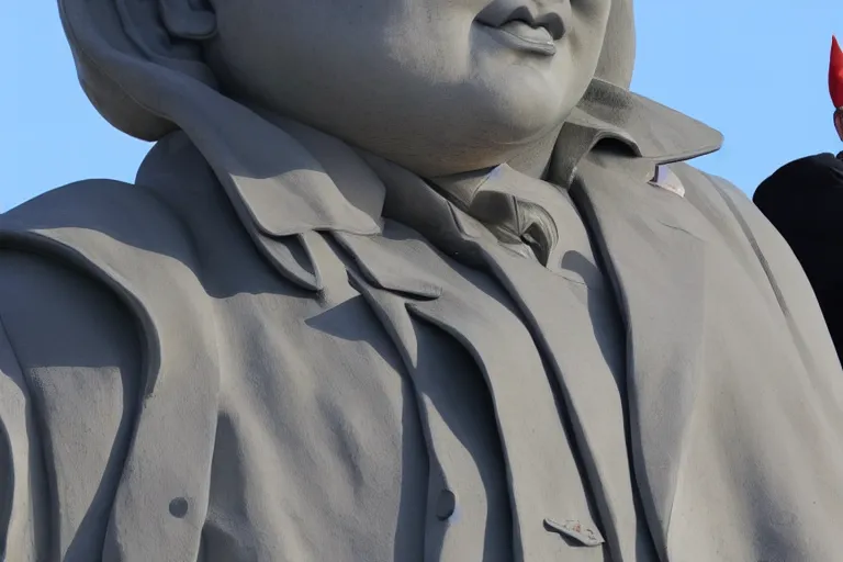 Image similar to a gigantic statue of kim jong un standing on the liberty island, symmetry, awesome exposition, very detailed, highly accurate, 8 k