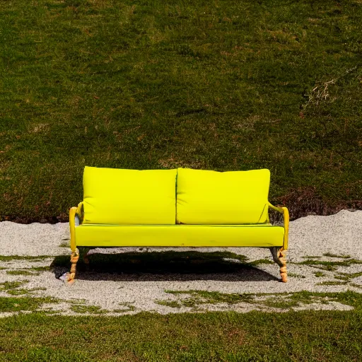 Image similar to photo of a chartreuse sofa on the beach