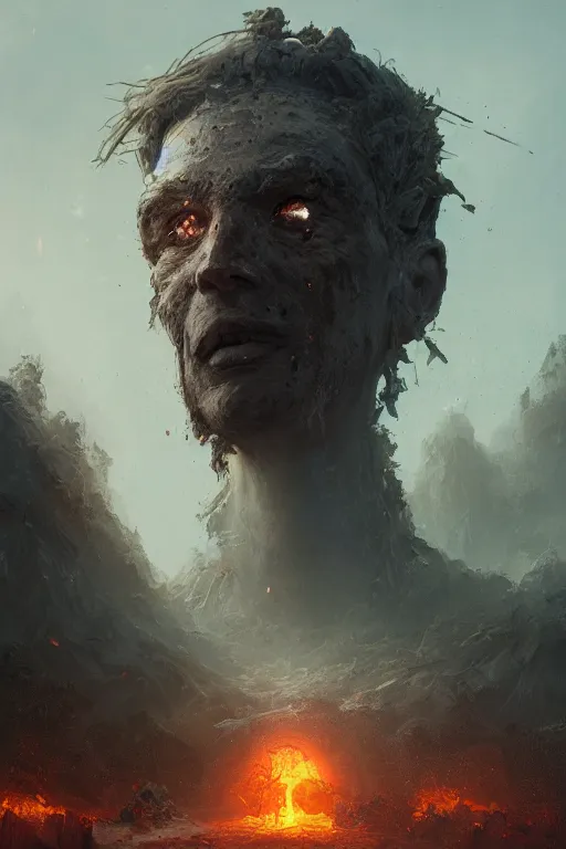 Prompt: a fancy portrait of a giant michanical face buried in an apocalyptic world by Greg Rutkowski, Sung Choi, Mitchell Mohrhauser, Maciej Kuciara, Johnson Ting, Maxim Verehin, Peter Konig, final fantasy, Marco lense , 8k photorealistic, cinematic lighting, HD, high details, atmospheric , trending on artstation