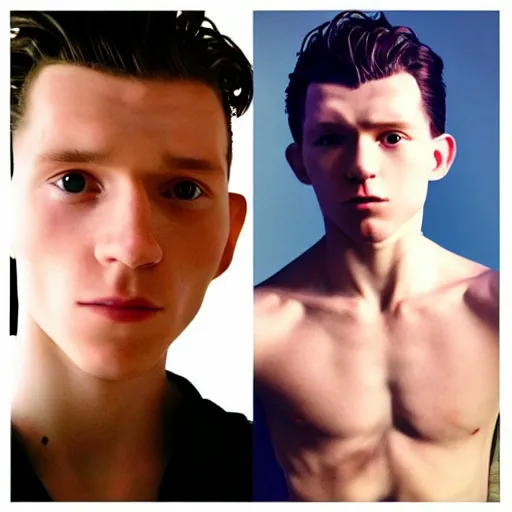 Prompt: “a realistic detailed photo of a guy who is an attractive humanoid who is half robot and half humanoid, who is a male android, Tom Holland, shiny skin, posing like a statue, blank stare”