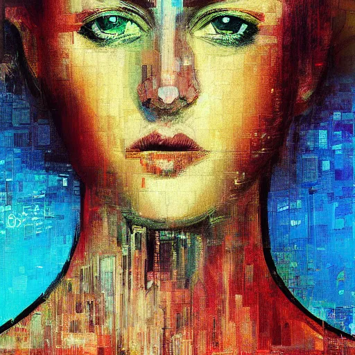 Image similar to The computer art is an abstract portrait of a woman. The woman's face is divided into two halves, one half is black and the other is white. The woman's eyes are large and staring. The computer art is full of energy and movement. post-impressionism by Enki Bilal, by Paolo Roversi calm, ultradetailed