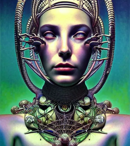 Prompt: artstation futuristic 3 d model of hyper - detailed beautiful groovypunk queen of saturn in full regal attire. face portrait. art nouveau!!!, symbolist, visionary, baroque, giant fractal details. horizontal symmetry by zdzisław beksinski, iris van herpen, raymond swanland and alphonse mucha. hyper - real, beautiful