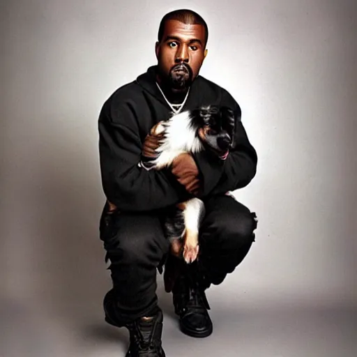 Image similar to Kanye West holding a Border Collie for a 1990s sitcom tv show, Studio Photograph, portrait C 12.0