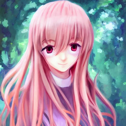 Prompt: oil painting of a beautiful pretty pure kawaii cute lovely innocent elegant hot nice sweet girly feminine long hair anime waifu sister girl Trending on Pixiv