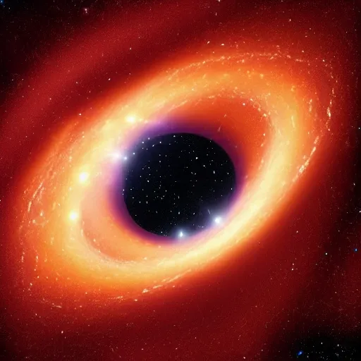 Image similar to an image of a stellar black hole in a galactic setting full of stars in deep space taken by an ultra powerful telescope photorealistic universe