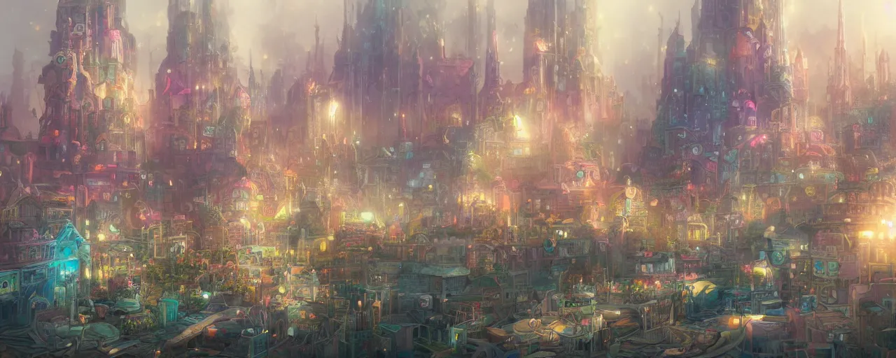 Image similar to detailed concept art illustration colorful pastel painting of a magical fantasy city in full intricate detail, ultra detailed, digital art, octane render, 4K, dystopian, micro details