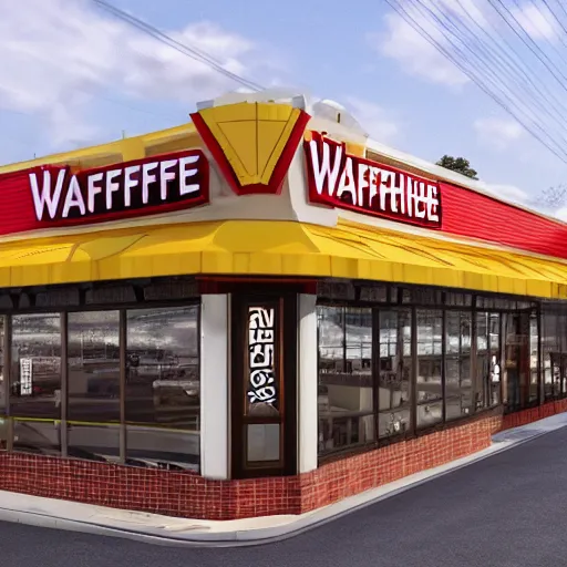 Image similar to detailed wafflehouse restaurant 4k advertising