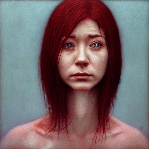 Image similar to female who looks like alyson hannigan by beksinski