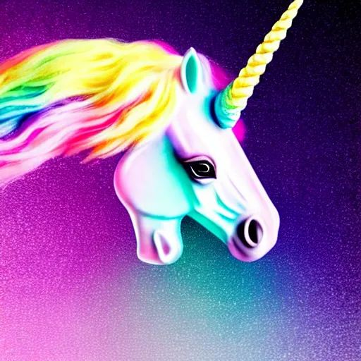 Prompt: an ultra high definition pastel coloured photograph of a magic unicorn with a glittery magic horn eating an ice cream. refraction, volumetric lighting iridescence.