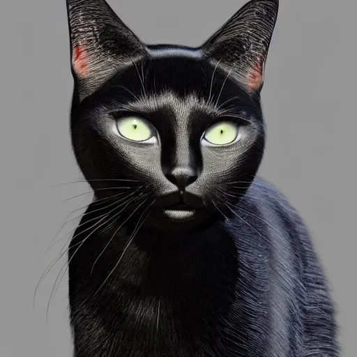 Image similar to Black cat, octane render, realistic lighting