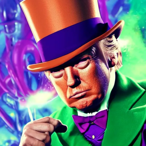 Prompt: donald trump as willy wonka in avengers movie, fantasy, splash art, avengers movie, movie still, detailed face, photorealistic facial features, cinematic lighting, dramatic, octane render, long lens, shallow depth of field, bokeh, anamorphic lens flare, 8 k, hyper detailed, 3 5 mm film grain