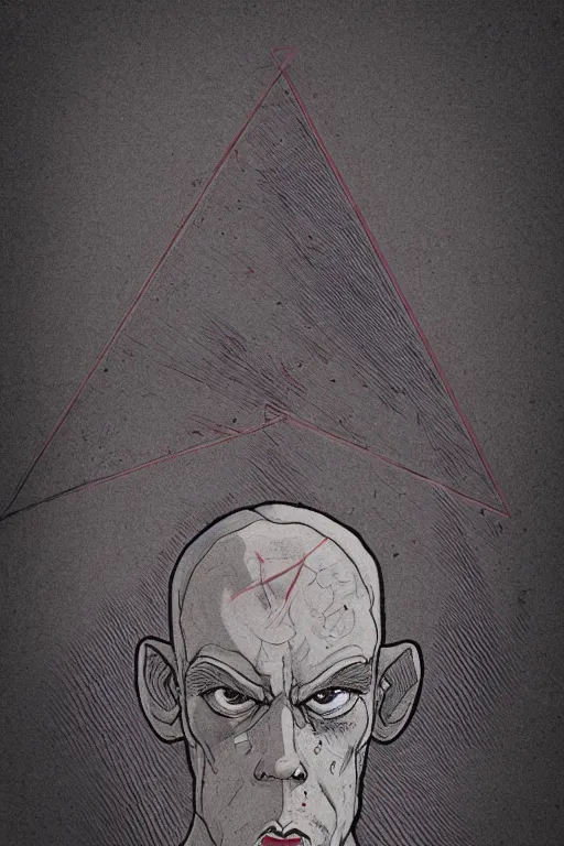 Prompt: portrait of triangle shaped dwarf head and shoulders with single centered giant bloodshot eye, in the style of Greg Broadmore and Arthur Rackham,trending on artstation, light lighting side view,digital art,surrealism ,macro,blueprint ,vaporwave ,