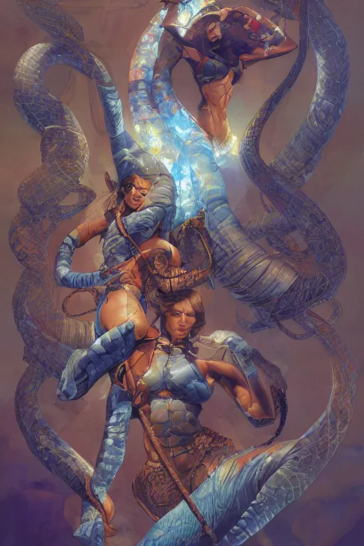 Prompt: pyramid with gigantic cobra wrapped around it, by artgerm and Craig Mullins, James Jean, Andrey Ryabovichev, Mark Simonetti and Peter Morbacher 16k