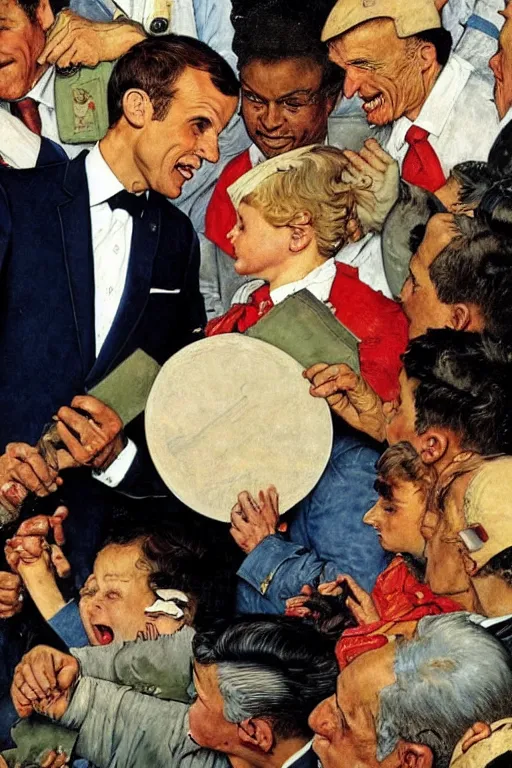 Image similar to Emmanuel Macron saving the world by Norman Rockwell