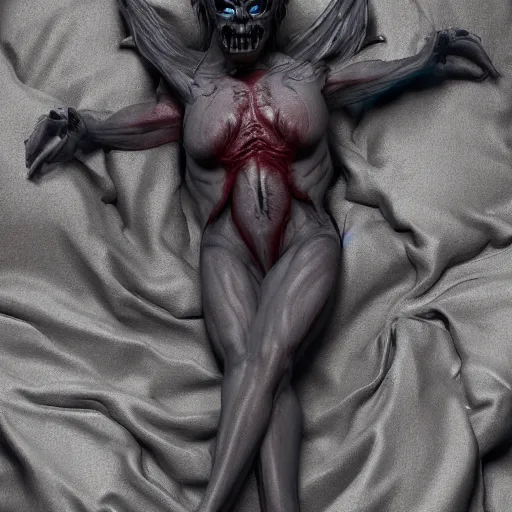 Prompt: your sleep paralysis demon is watching you in bed at night, dark, creepy, highly detailed, octane render, artstation, 8 k, unreal engine