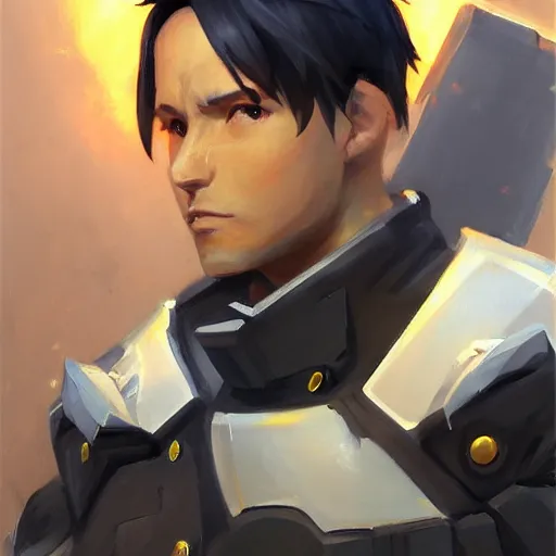 Image similar to greg manchess portrait painting of kirito as overwatch character, medium shot, asymmetrical, profile picture, organic painting, sunny day, matte painting, bold shapes, hard edges, street art, trending on artstation, by huang guangjian and gil elvgren and sachin teng