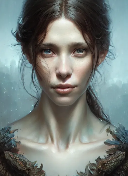 Image similar to Highly detailed portrait of a woman with a 1-foot long neck, fantasy art by Greg Rutkowski, Stanley Artgerm, Tom Bagshaw, global illumination, radiant light, detailed and intricate