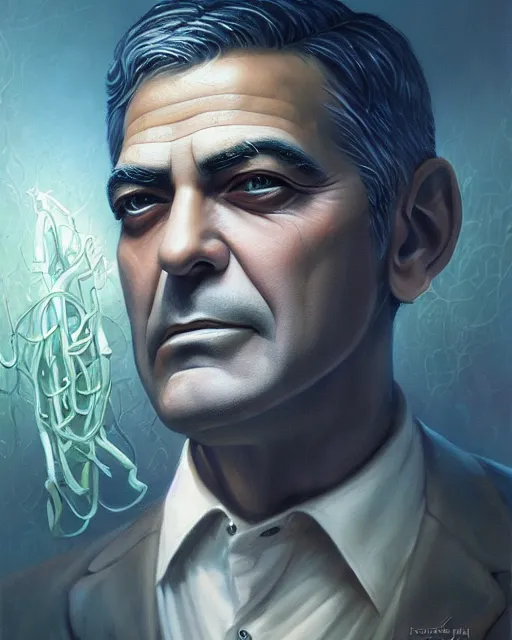 Image similar to lovecraft biopunk portrait of george clooney by tomasz alen kopera and peter mohrbacher.