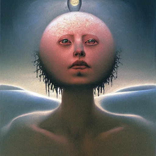 Image similar to The queen of the sun by Zdzislaw Beksinski, oil on canvas