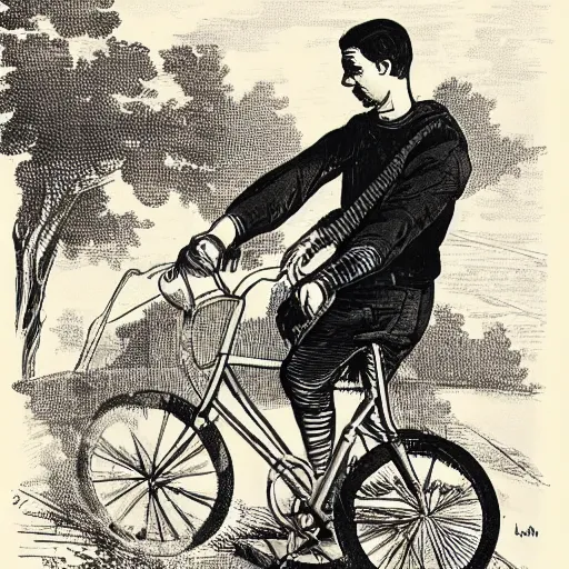 Prompt: man fixing bicycle seat, illustration, in the style of henry rivers