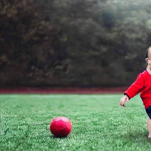 Prompt: a baby playing football photography photo - realistic