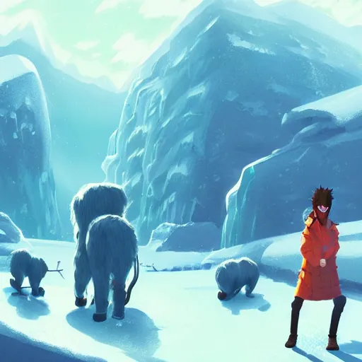 Prompt: digital illustration of the ice age, by makoto shinkai, ilya kuvshinov, lois van baarle, rossdraws, basquiat