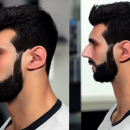 Image similar to a closeup shot of handsome esfand from twitch, gigachad, strong jawline, photorealism, 8k