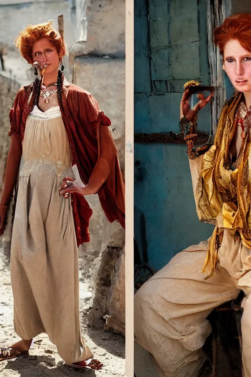 Image similar to Beautiful 19th Century Barbary Coast pirate female models with Ginger hair and Golden hooped earrings photography by Steve McCurry