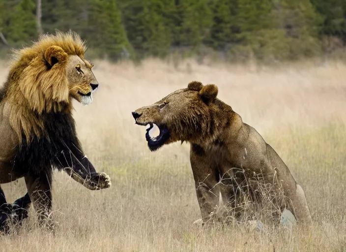 lion and bear fight