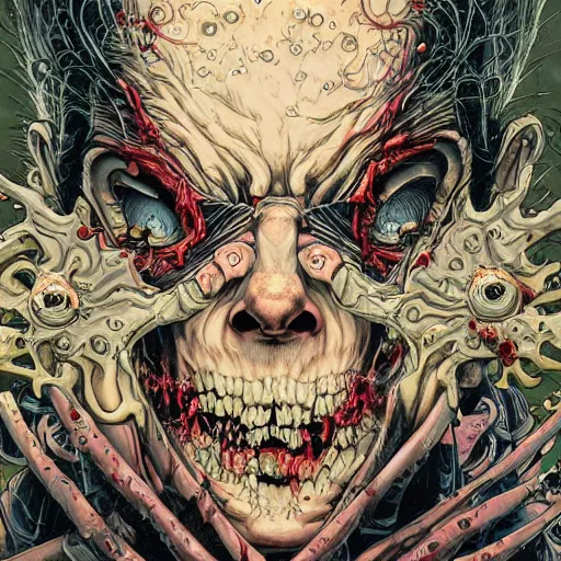 Prompt: portrait of crazy zombie, symmetrical, by yoichi hatakenaka, masamune shirow, josan gonzales and dan mumford, ayami kojima, takato yamamoto, barclay shaw, karol bak, yukito kishiro