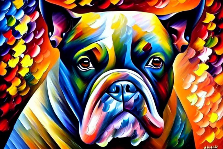 Prompt: portrait of bull dog. painting by leonid afremov