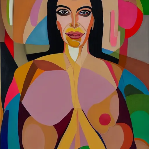 Prompt: portrait of kim kardashian painted in the style of george condo, intricate, dark, highly detailed, oil on canvas, terrifying, brilliantly colored, 8 k