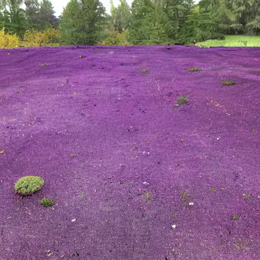 Image similar to landscape covered in purple mold, wide, from a distance