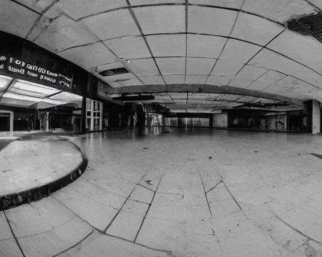 Image similar to camera footage of a giant Android Rat in an abandoned shopping mall, high exposure, dark, monochrome, camera, grainy, CCTV, security camera footage, timestamp, zoomed in, fish-eye lense, Rat,