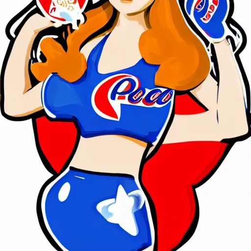 Image similar to painting of the pepsi logo personified as a soda themed girl in the style of ken sugimori