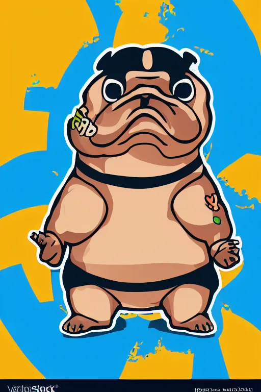 Image similar to Pug that is a sumo wrestler, sticker, colorful, illustration, highly detailed, simple, smooth and clean vector curves, no jagged lines, vector art, smooth