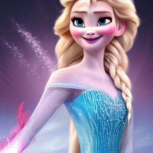 Image similar to elsa from frozen with a red dress and fire powers