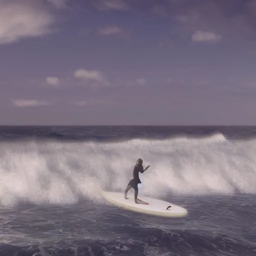 Prompt: midnight surfboard, human, riding waves, turqoise, milky way, massive rough seas, white waves. photo realism, unreal engine, hyperrealistic