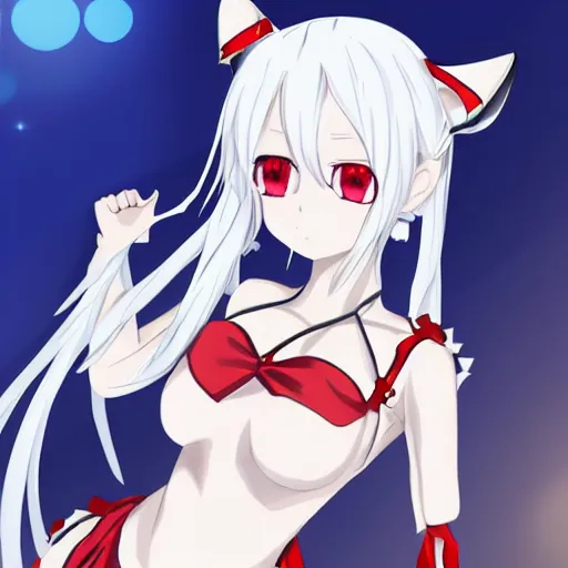 Image similar to vtuber white hair, red eyes, two little horn on the head, anime style, manga