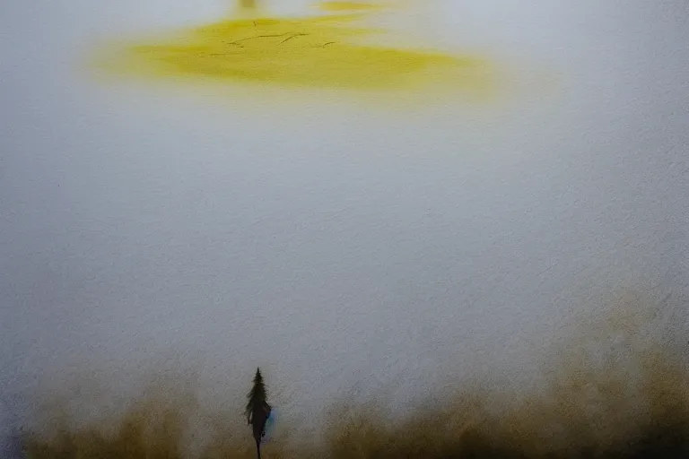 Image similar to beautiful serene walk to the top of the hill to see the wast horizon, healing through motion, life, minimalistic golden and ink airbrush painting on white background, pristine dream