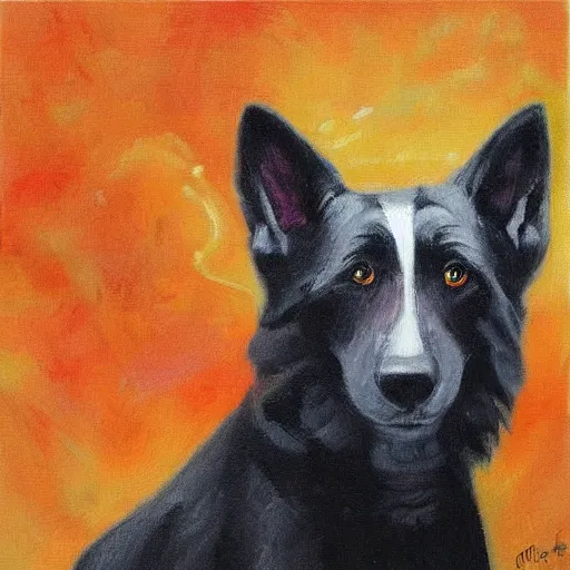 Image similar to “lonely dog by fire oil panting”