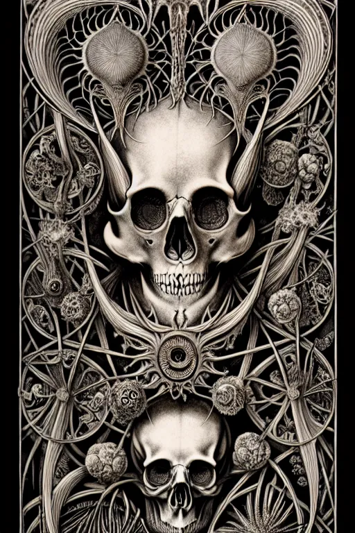 Image similar to art forms of nature by ernst haeckel, memento mori by arthur rackham, ornate antique porcelain beautiful skull mask, ultrasharp, photorealistic, hyperdetailed, octane render, polished, art nouveau, neo - gothic, gothic, intricate ornamental organic filigree, art nouveau botanicals, art forms of nature by ernst haeckel, horizontal symmetry, symbolist, visionary