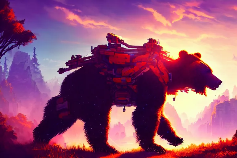 Prompt: bear - tank machine mecanical creature robot of horizon forbidden west horizon zero dawn radiating a glowing aura global illumination ray tracing hdr fanart arstation by ian pesty and alena aenami artworks in 4 k