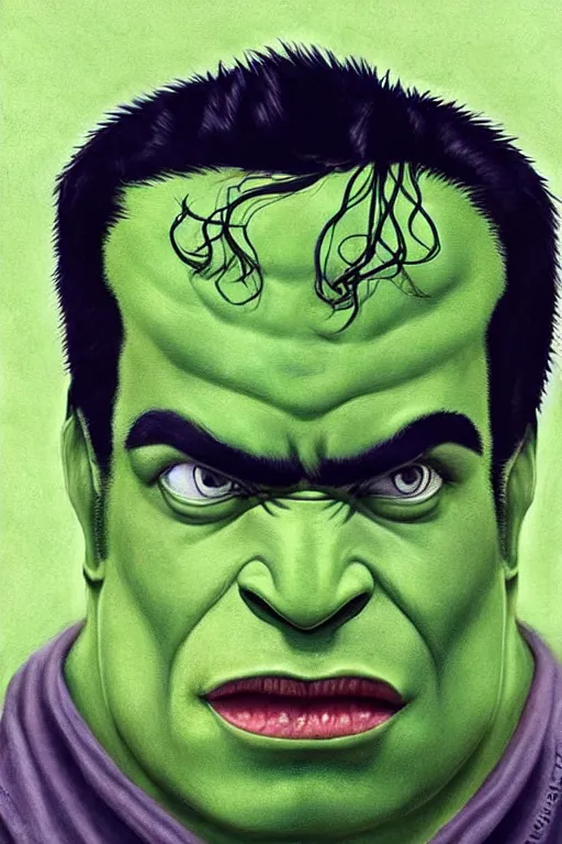 Prompt: ultra detailed incredible hulk portrait in the style of Frida Kahlo