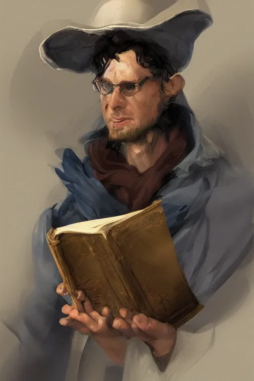 Image similar to concept art of fitzchevalry reading the book les antiseches du bonheur of jonathan lehmann, nighteyes is looking warmly over his shoulders, by aenaluck, artgerm and roberto ferri and greg rutkowski, blue and white tones, digital painting, artstation, concept art, smooth, sharp foccus ilustration hq