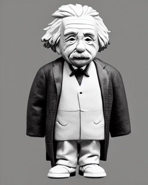 Image similar to full body of albert einstein as a funko pop!, four, studio lighting, white background, single body, no shadow, blender, trending on artstation, 8 k, highly detailed