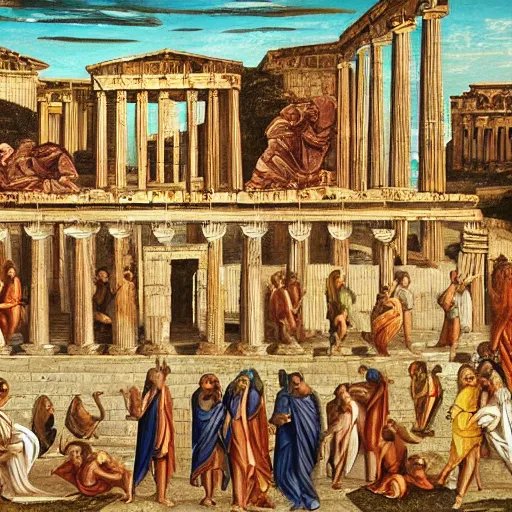 Prompt: a city, ancient greek painting