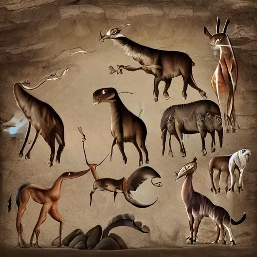 Image similar to realistic prehistoric cave drawings, cave, high quality, rocks, paint